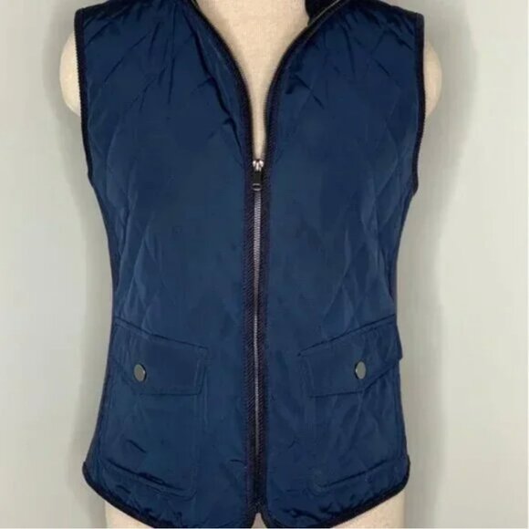 Talbots Navy Blue Quilted Puffer Vest Side Ribbed Stretch Zippered front Size S - Picture 5 of 9
